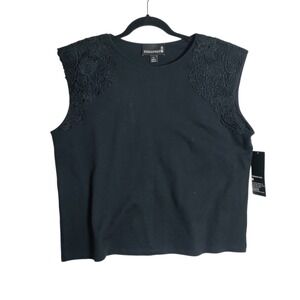 Broadway 38 Womens Black Lace Shoulder Sleeveless Crew Neck Top XL NWT